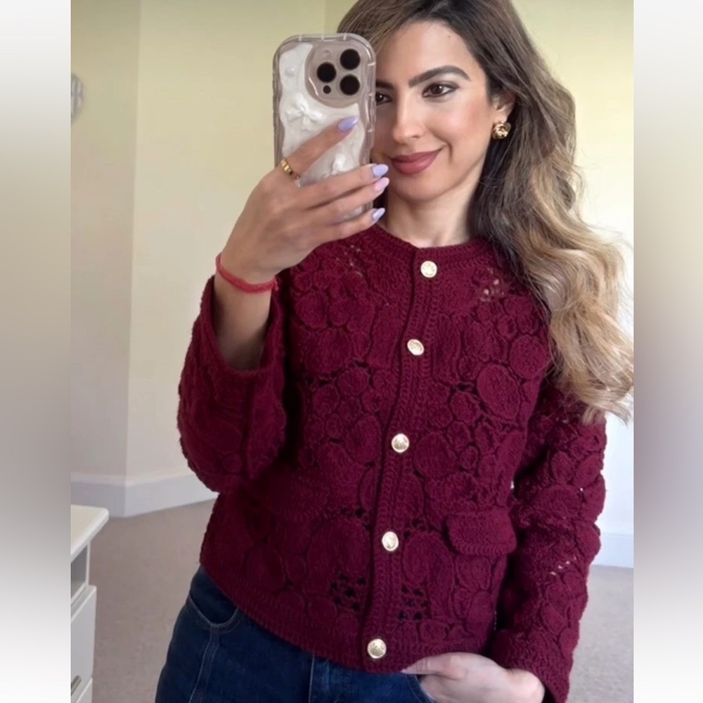 ZARA KNIT MACRAME CARDIGAN